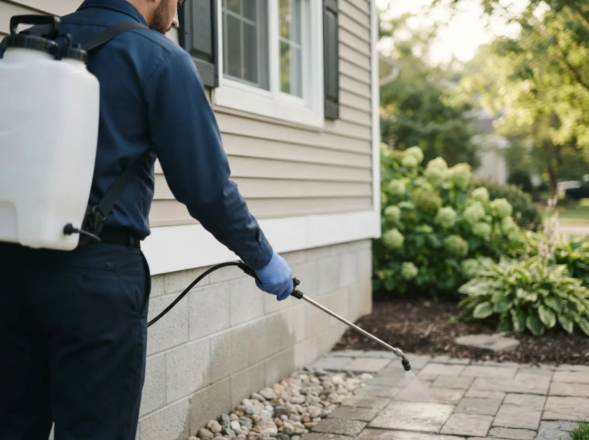 Pest control technician inspecting a home in Tangent, OR